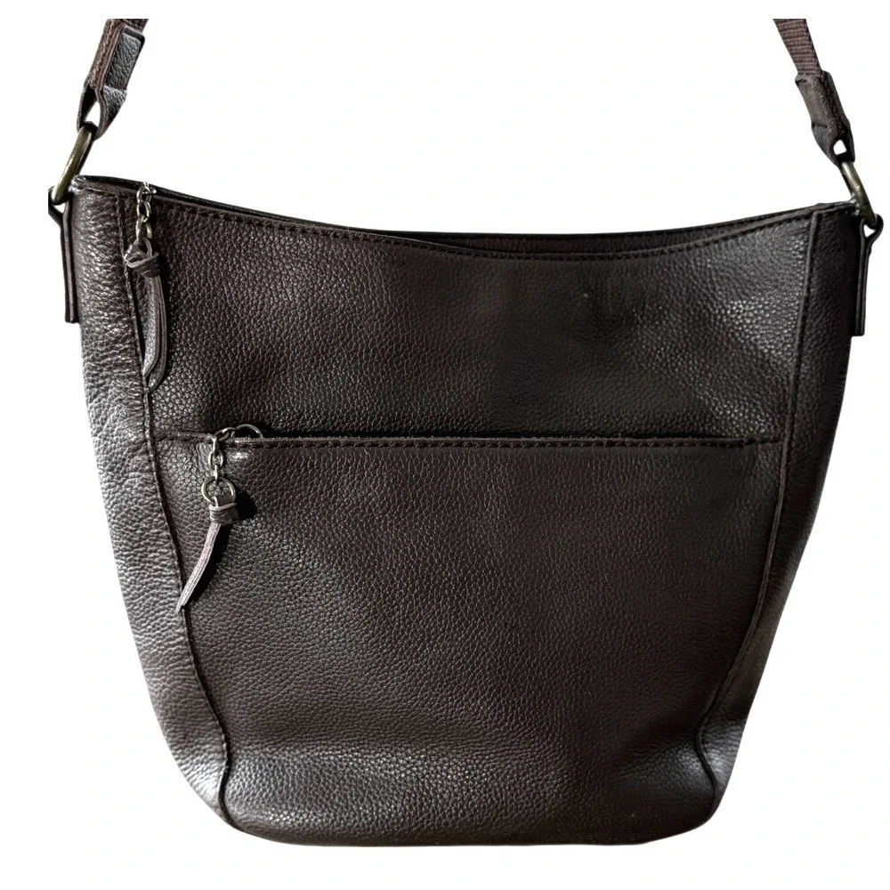 The Sak Crossbody Bag Medium Brown Excellent Pebbled Leather Chevron Strap